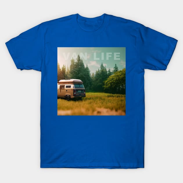 Van Life Camper RV Outdoors in Nature T-Shirt by Grassroots Green